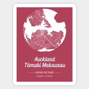City map in red: Auckland Tamaki Makaurau, New Zealand with retro vintage flair Magnet
